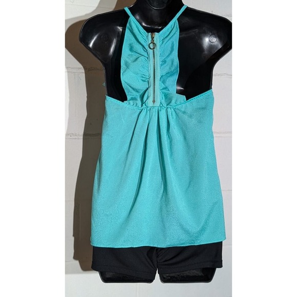 Charlotte Russe Teal Ruffle Halter Tank Top Sleeveless Blouse Cami Small - Picture 2 of 4